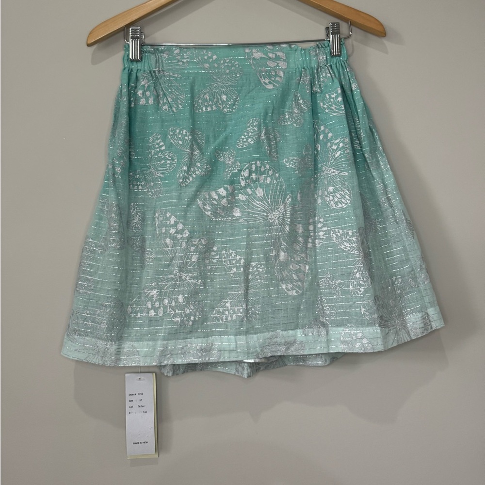Millenium NWT silver butterfly print paper waist band mini skirt medium
